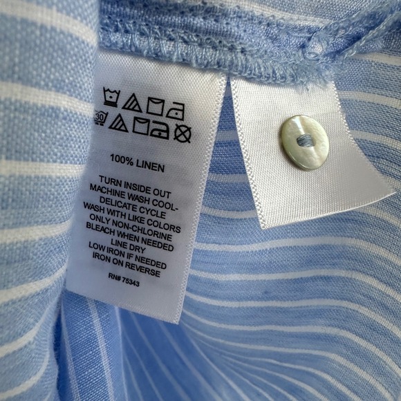 Sigrid Olsen Stripe Linen Button Up Short Sleeve Shirt Top Women Medium Relaxed - Picture 6 of 6